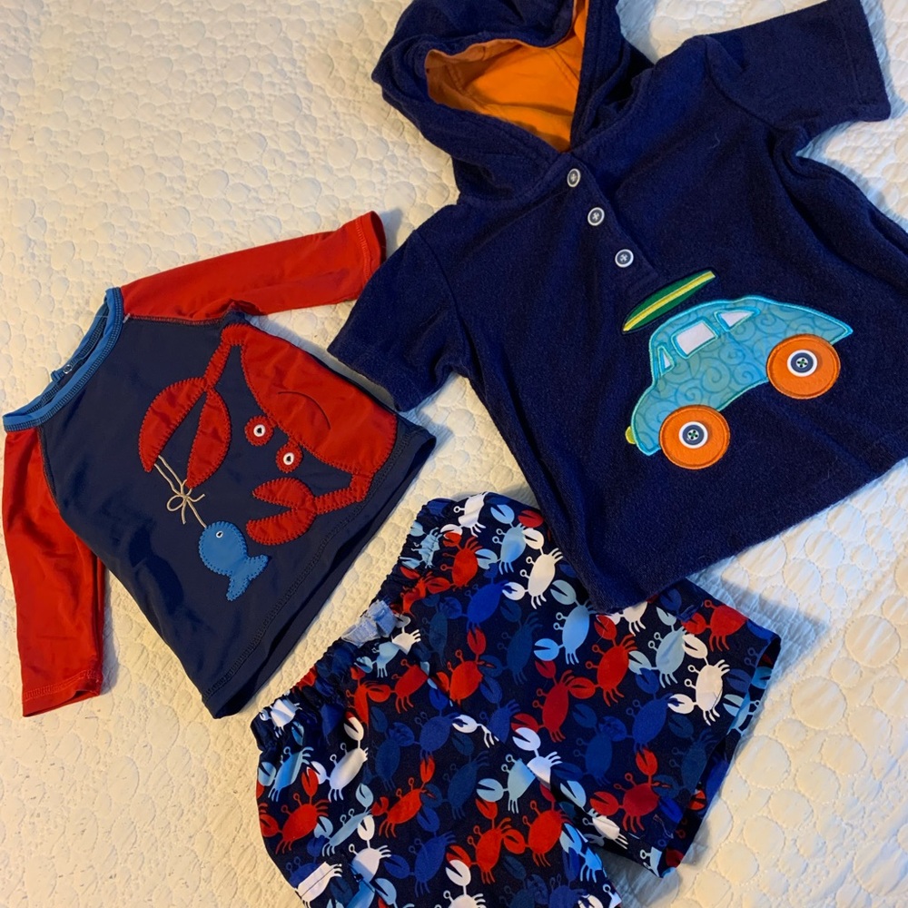 Mud Pie Baby boys swim set and terry pullover, sz 12-18 months
